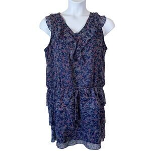 Mossimo Paisley Tiered Dress XL Blue Sheer Sleeveless Drawstring Waist Bohemian